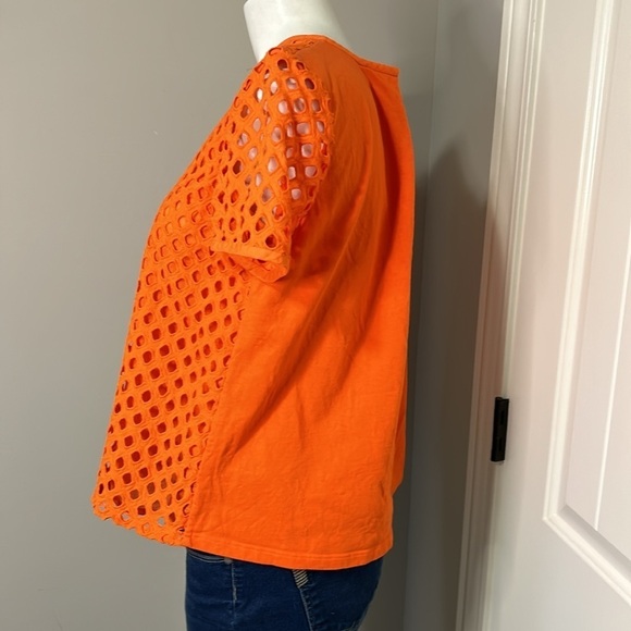 TORY BURCH Hermosa Eyelet Front Tee Embroidered Orange Flowy Sz 4 - Picture 9 of 16